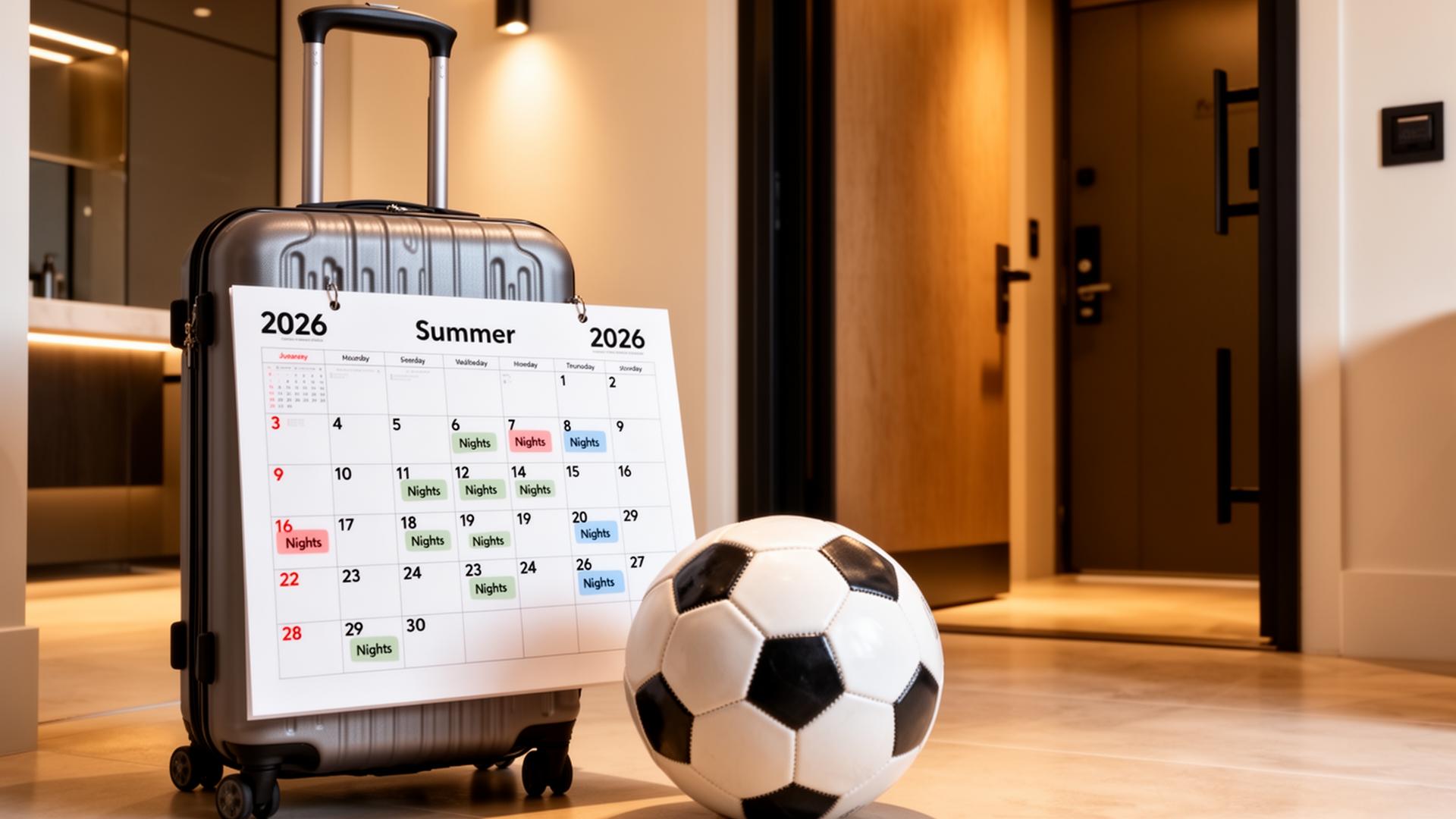 Calendario de alojamiento con mínimos de noches configurados para fechas del Mundial 2026.