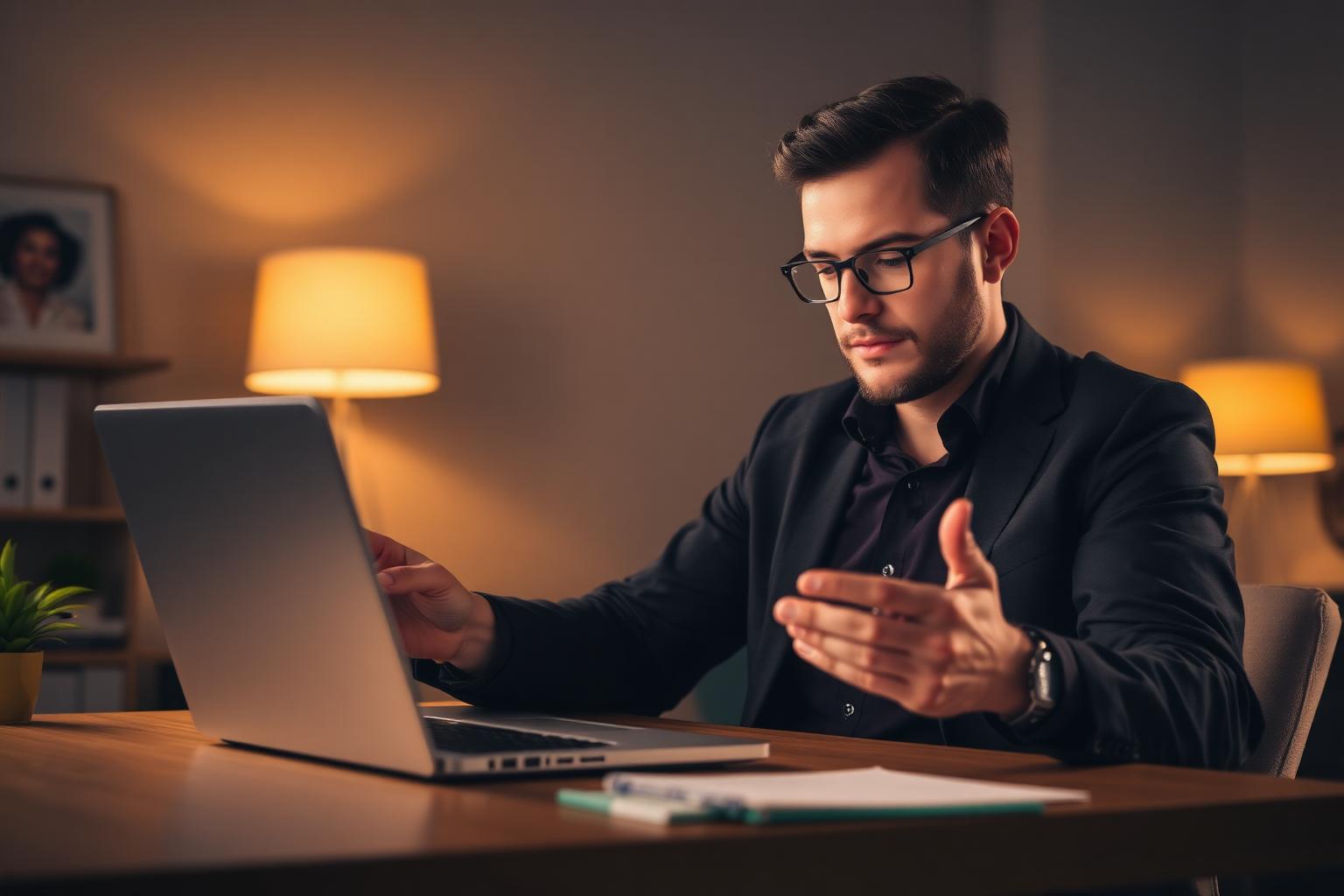 Anfitrión revisando una alerta de seguridad digital en su computadora.